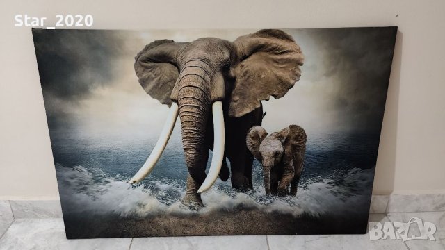 Светеща картина с LED осветление - Слонове 