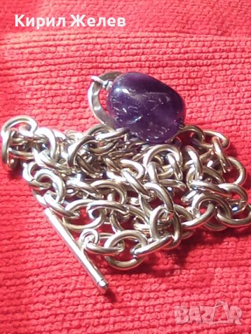 СРЕБЪРНО КОЛИЕ ЛАНЕЦ с ЕДЪР ШЛИФОВАН ЮВЕЛИРНО АМЕТИСТ БУТИКОВО БИЖУ ВИСОКА ПРОБА СРЕБРО 25636, снимка 2 - Колиета, медальони, синджири - 35702017