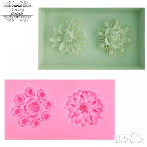 2 цветя цвете Хризантема и розички силиконов молд форма фондан украса декор , снимка 1 - Форми - 38327172