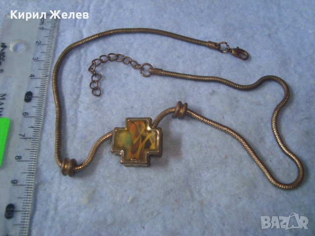 СТАРО ВИНТИДЖ АРТ ЗЛАТИСТО КОЛИЕ с КРЪСТ 23375, снимка 5 - Колиета, медальони, синджири - 37744042