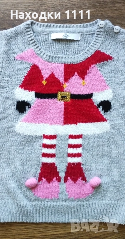 Прекрасно коледно пуловерче за госпожица Marks & Spencer, размер 98-104, 3-4 г., отлично, снимка 2 - Детски пуловери и жилетки - 51997168
