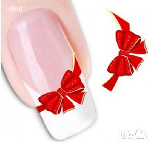 stz-034 червени панделки френски ваденки водни стикери слайдер за нокти маникюр, снимка 3 - Продукти за маникюр - 32649451