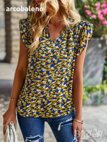 Дамско горнище с V-образно деколте и флорален темперамент, 4цвята, снимка 10 - Ризи - 44119677