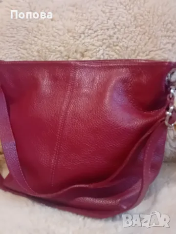 Червена италианска чанта естествена кожа 