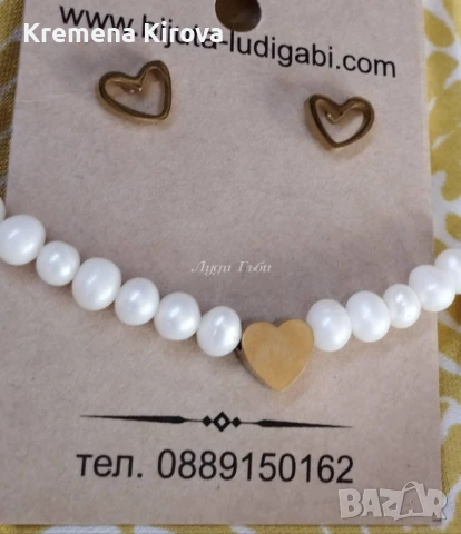 Комплект чокър и обеци. Перли и златна стомана. Бижута Луди гъби. Идея за подарък., снимка 1