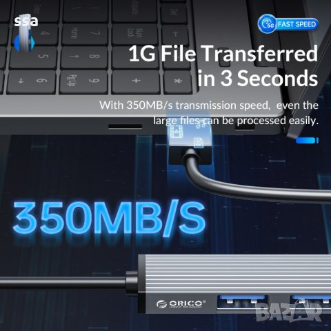 Orico хъб USB3.0/2.0 HUB 4 port, Aluminum - AH-A13-GY, снимка 8 - Други - 43061208