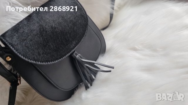 италианска черна чанта с естествена кожа и пони косъм, снимка 4 - Чанти - 44018574