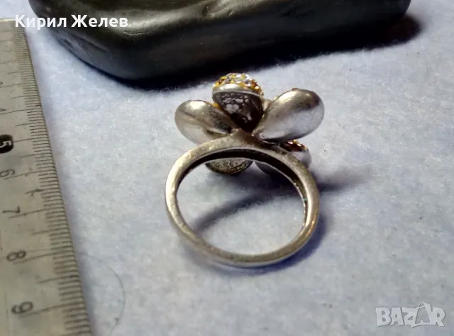 СКЪПОЦЕНЕН СРЕБЪРЕН ПРЪСТЕН ЦВЕТЕ СРЕБРО 925 с НАТУРАЛНА БЯЛА ПЕРЛА ЕМАЙЛ и ИСКРЯЩИ ЦИРКОНИ 26219, снимка 5 - Пръстени - 49913197