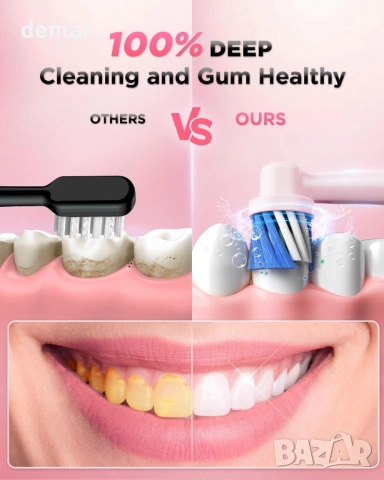 Въртяща се електрическа четка за зъби, 8 глави, 3 интензитета, 5 режима, розова, снимка 2 - Други - 52521207