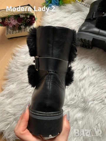 Кожени боти с пух, снимка 4 - Дамски боти - 50979228