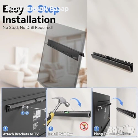 Нова Ултра тънка TV телевизор стойка без пробиване за гипсокартон до 45кг, снимка 3 - Стойки, 3D очила, аксесоари - 53566269