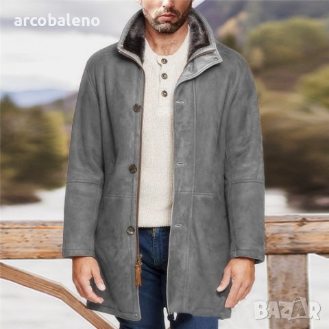 Мъжко кожено палто с вълнена подплата със средна дължина и цип, 4цвята - 023, снимка 12 - Палта - 43331029