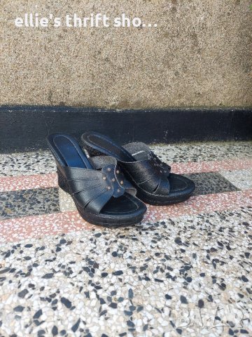 НОВИ черни дамски чехли на платформа, естествена кожа 37 номер, снимка 1