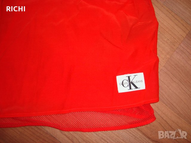 CALVIN KLEIN DOUBLE LAYER A-LINE DRESS – нова рокля оранжево-червена, снимка 7 - Рокли - 33182046