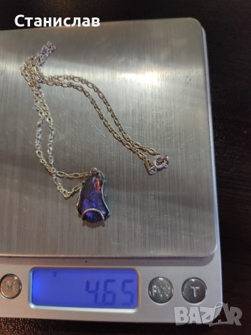 Сребърно колие с едър Австралийски опал, снимка 2 - Колиета, медальони, синджири - 52803306