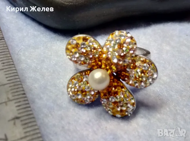 СКЪПОЦЕНЕН СРЕБЪРЕН ПРЪСТЕН ЦВЕТЕ СРЕБРО 925 с НАТУРАЛНА БЯЛА ПЕРЛА ЕМАЙЛ и ИСКРЯЩИ ЦИРКОНИ 26219, снимка 2 - Пръстени - 49913197