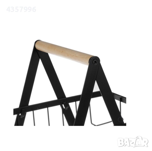 Метален рафт, Универсален, 2 нива, Дървена дръжка, Черен, снимка 3 - Органайзери - 51998341