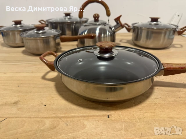 Комплект тенджери + подарък кухненски прибори розов, черен или зелен цвят DJ37+TV1316, снимка 16 - Прибори за хранене, готвене и сервиране - 51131198