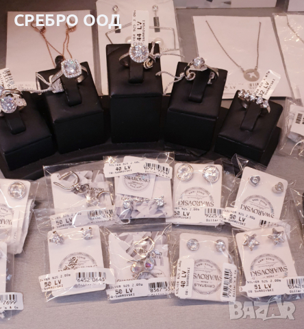 Сребърни колиета, обеци, пръстени и гривни SWAROVSKI, снимка 3 - Колиета, медальони, синджири - 36522036