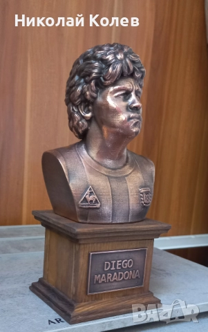 Бюст на Диего Марадона.Медна галванопластика, снимка 3 - Статуетки - 51583808