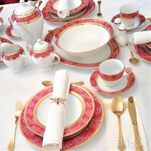 Сервиз за хранене GOLD за 8 човека - 47 части за съдомиялна машина
