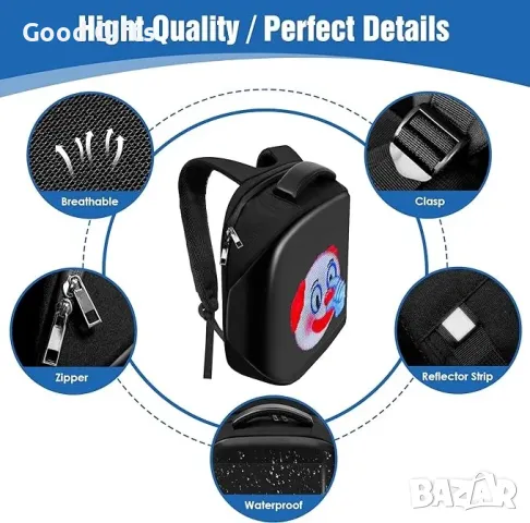 3D LED Раница Smart Pixel с дисплей, Светеща ЛЕД Раница с APP контрол, снимка 4 - Раници - 48604655