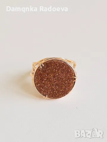 СССР златен пръстен с Авантюрин проба 583, снимка 16 - Пръстени - 48053551