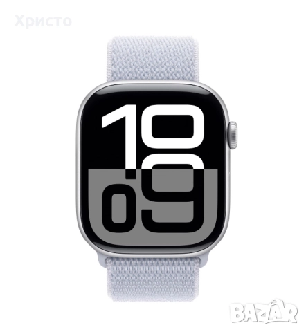 НОВ!!! Apple Watch 10 GPS, Silver Aluminum Case 46 мм, Blue Cloud Sport Loop, снимка 2 - Смарт часовници - 52909035