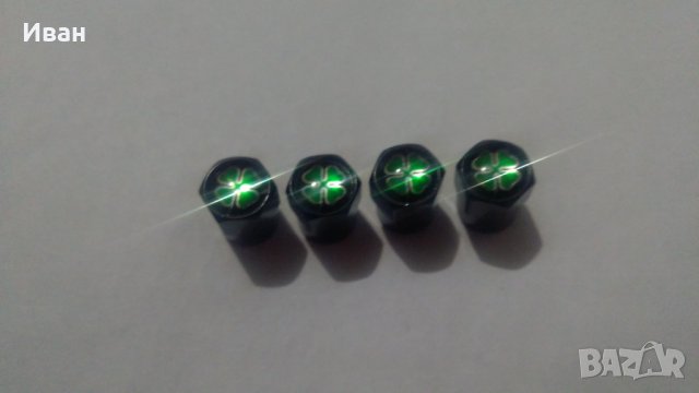 Метални зелени,черни,сиви,червени и сини капачки за вентили винтили зелени четирилистни детелини, снимка 3 - Аксесоари и консумативи - 27685298
