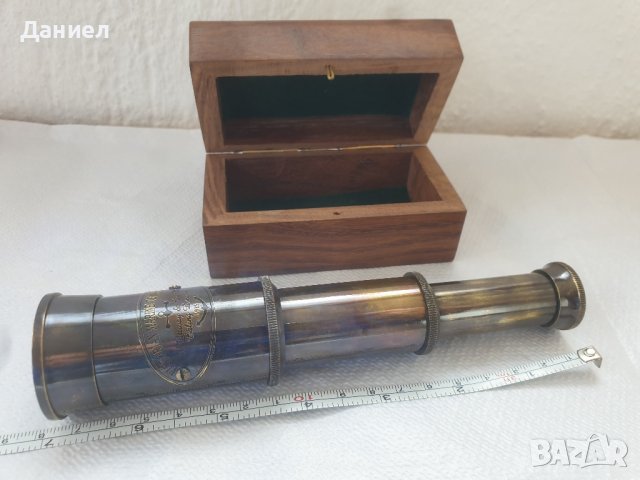 Бронзов далекоглед в дървена кутия , снимка 5 - Морски сувенири - 43052065