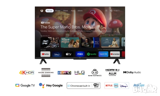 43'' Смарт 4К Телевизор TCL 43P69B, Android TV, Wi-Fi + Bluetooth, снимка 5 - Телевизори - 51574643