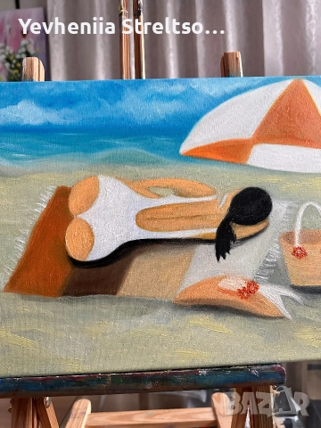 Оригинальная картина маслом ЛЕТО.СОЛНЦЕ.МОРЕ.ПЛЯЖ, снимка 2 - Картини - 52852251