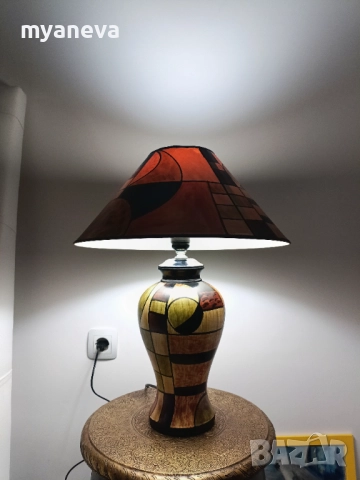 Vintage, настолна лампа с абстрактен  арт дизайн в топли цветове.  , снимка 6 - Настолни лампи - 51877417