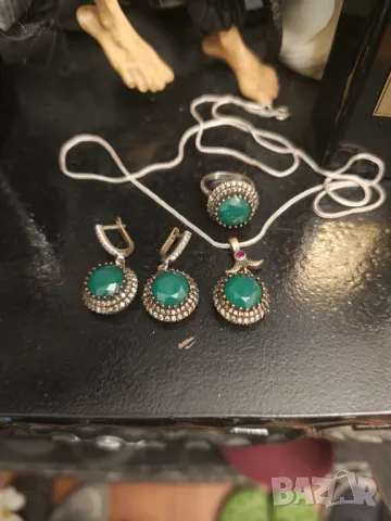 Антикварен сребърен лот смарагди цирконий рубин