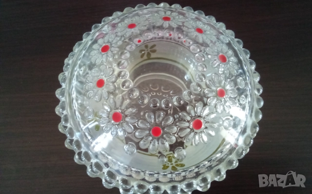 Старинна стъклена купичка с капак, снимка 3 - Антикварни и старинни предмети - 52769353