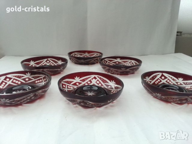 Кристални чинийки купички цветен червен кристал ръчно гравирани, снимка 2 - Антикварни и старинни предмети - 33682556