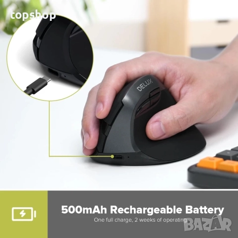 Нова Безжична мишка Delux M618MINI, Bluetooth, Ергономична, Черна, снимка 5 - Клавиатури и мишки - 51589034