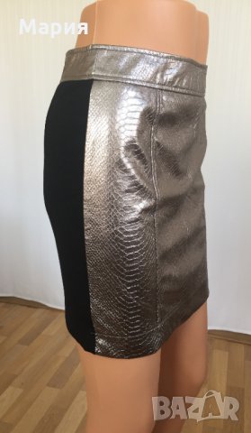 Нова Дамска Пола Amisu Размер С Сребърна Амису Изкуствена Кожа Змийски Принт Змия Висока Талия, снимка 9 - Поли - 28779514