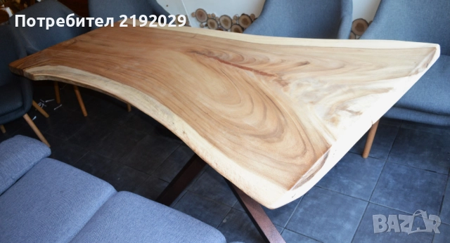 МАСА масив, Дъждовно дърво, със „жив ръб“, цяло парче, стоманена основа, снимка 2 - Маси - 51491753