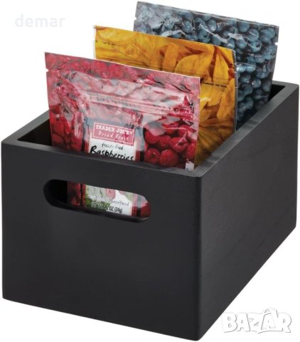 Многофункционален кош за съхранение от дърво пауловния с дръжки, черен