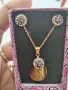 Стоманено колие с тигрово око и циркон и обеци , снимка 1