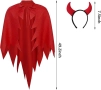 Комплект костюм за Хелоуин Дявол, червен назъбен плащ, рога, червен триъгълен зъбец, косплей костюм, снимка 4