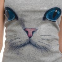 Нов дамски сив потник с 3D трансферен печат Котка със сини очи, Х-гръб, снимка 2 - Потници - 33288703