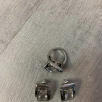 Комплект обеци и пръстен, италиански метал, снимка 2 - Бижутерийни комплекти - 39865472