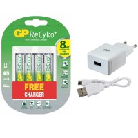 Зарядно устройство GP U411 комплект с 4 батерии АА, R6, 2000mAh и USB зарядно , снимка 1 - Друга електроника - 43861838