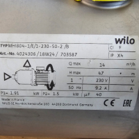 Помпа Wilo - MHI804-1 - 14 M3/h - монофазна - 1,5 KW , снимка 2 - Други машини и части - 44906342