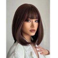 Нова перука с бретон в цвят кестен 🖤, снимка 2 - Аксесоари за коса - 44102445