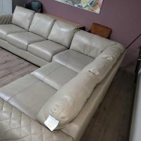Голям кремав кожен ъглов диван "Mazzini", снимка 2 - Дивани и мека мебел - 43290060