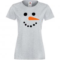 Дамска тениска Коледа snowman face, снимка 3 - Тениски - 34691050