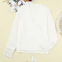 Дамска памучна блуза с дълъг ръкав в бяло, снимка 5 - Блузи с дълъг ръкав и пуловери - 40398730